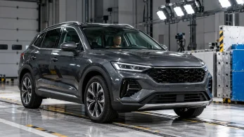 SUV en prueba de impacto industrial